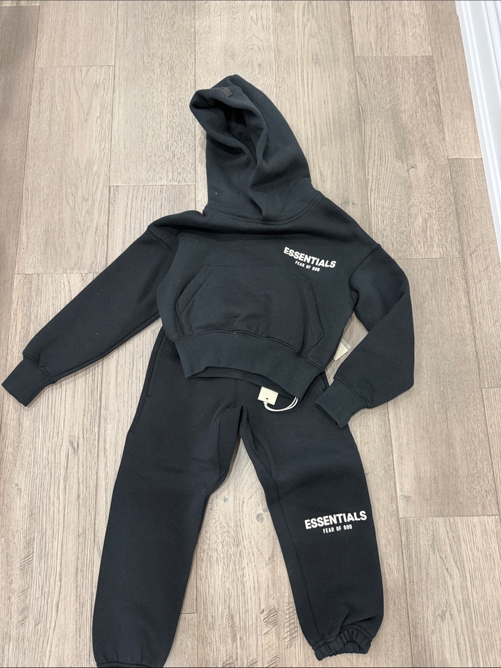 NWT Essentials Fear of God Black Hoodie and Sweatpants Set with White Logo